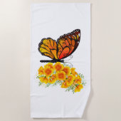 Blume Butterfly mit gelbem Kalifornien-Mohn Strandtuch (Vorderseite)