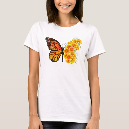 Blume Butterfly mit gelbem Kalifornien-Mohn T-Shirt (Vorderseite)