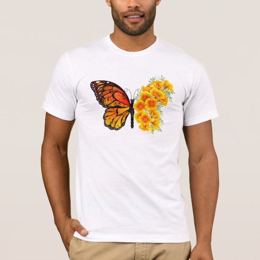 Blume Butterfly mit gelbem Kalifornien-Mohn T-Shirt (Vorderseite)
