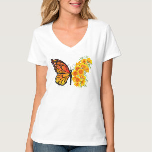 Blume Butterfly mit gelbem Kalifornien-Mohn T-Shirt