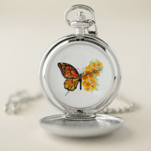 Blume Butterfly mit gelbem Kalifornien-Mohn Taschenuhr