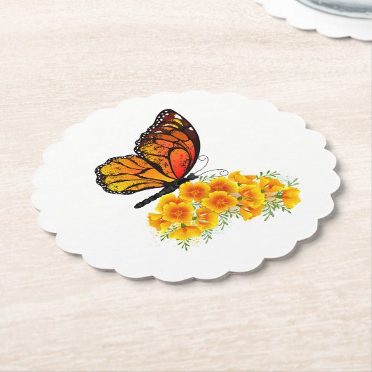 Blume Butterfly mit gelbem Kalifornien-Mohn Untersetzer (angewinkelt)