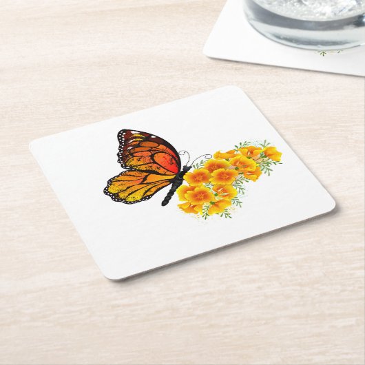 Blume Butterfly mit gelbem Kalifornien-Mohn Untersetzer (angewinkelt)