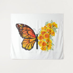 Blume Butterfly mit gelbem Kalifornien-Mohn Wandteppich
