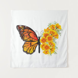 Blume Butterfly mit gelbem Kalifornien-Mohn Wandteppich