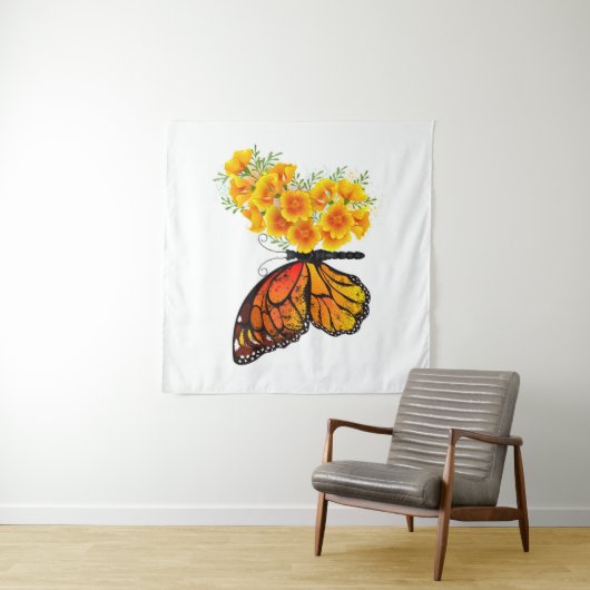 Blume Butterfly mit gelbem Kalifornien-Mohn Wandteppich (Beispiel)