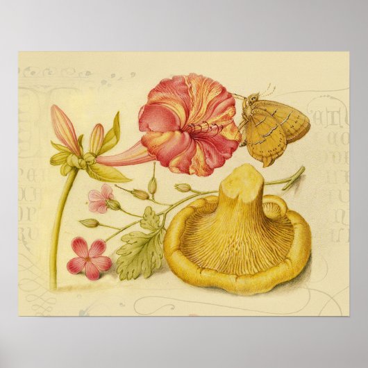 Blume Butterfly Mushroom Wasserfarbe Malerei Poster (Vorne)