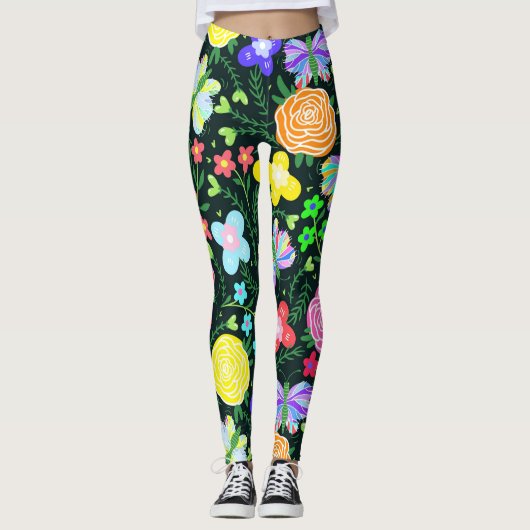 Blume Butterfly Regenbogen Leggings (Vorderseite)