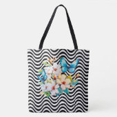 Blume & Butterfly Schwarz & Weiß Streifen Tasche (Vorderseite)