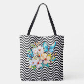 Blume & Butterfly Schwarz & Weiß Streifen Tasche (Rückseite)