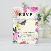 Blume & Butterfly Watercolor Wedding RSVP & Menu (Stehend Vorderseite)