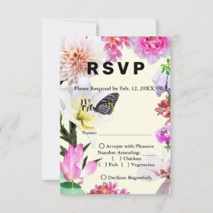 Blume & Butterfly Watercolor Wedding RSVP & Menu Karte