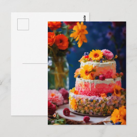 Blume Cake Postkarte (Vorne/Hinten)