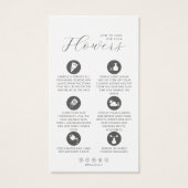 Blume Care hält Floristenkarte mit Logo fest (Rückseite)