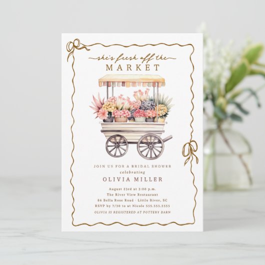 Blume Cart Bridal Dusche Einladung (Stehend Vorderseite)