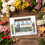 Blume Cart Farmer's Market Blue Baby Dusche Einladung<br><div class="desc">Originelle Abbildung eines Blume-Kartons mit Veranstaltungsdetails auf der Tafelsignatur. Passen Sie die Farbe der Rückseite an,  fügen Sie mehr Text oder ein Foto nach Wunsch hinzu. Aktualisierung 1/2023 mit drei Farboptionen</div>