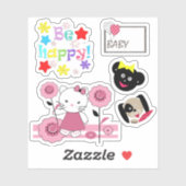 Blume Cartoon Kittern Cat Aufkleber (Blatt)