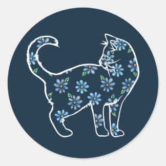 Blume Cat Blue Daisy Cats Runder Aufkleber