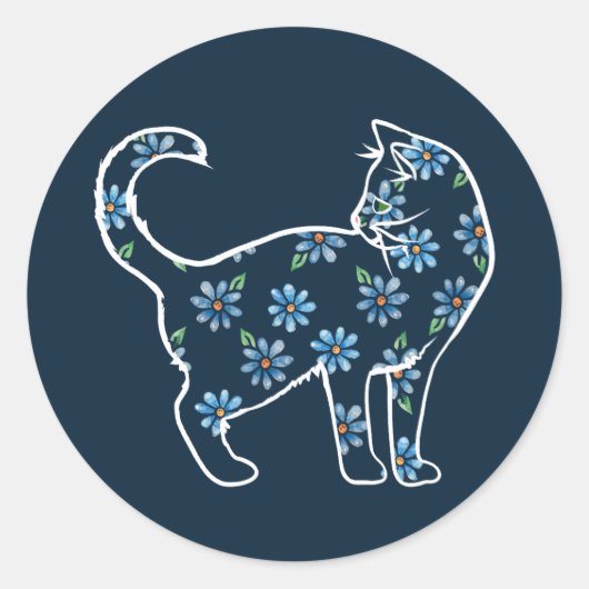 Blume Cat Blue Daisy Cats Runder Aufkleber (Vorderseite)