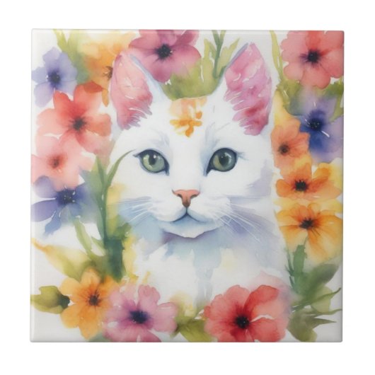 Blume Cat Fliese (Vorderseite)
