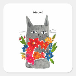 Blume Cat Quadratischer Aufkleber