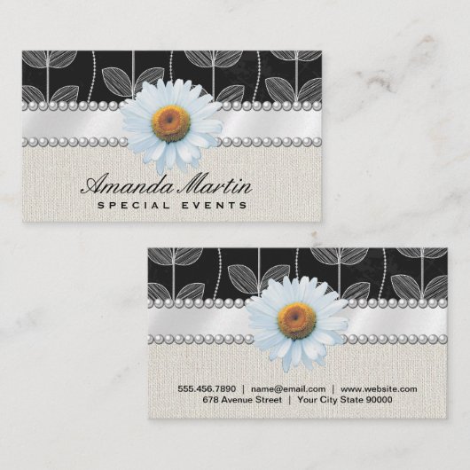 Blume Chalk Doodle | White Blume and Pearls Busi Visitenkarte (Vorne/Hinten)