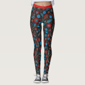 Blume Chic Muster Red Gold Blue Black Glitzer Leggings (Vorderseite)