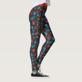 Blume Chic Muster Red Gold Blue Black Glitzer Leggings (Rechts)