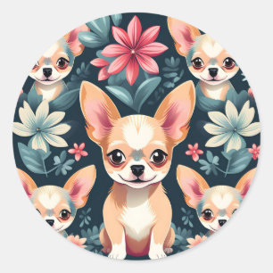 Blume Chihuahua Pet Runder Aufkleber