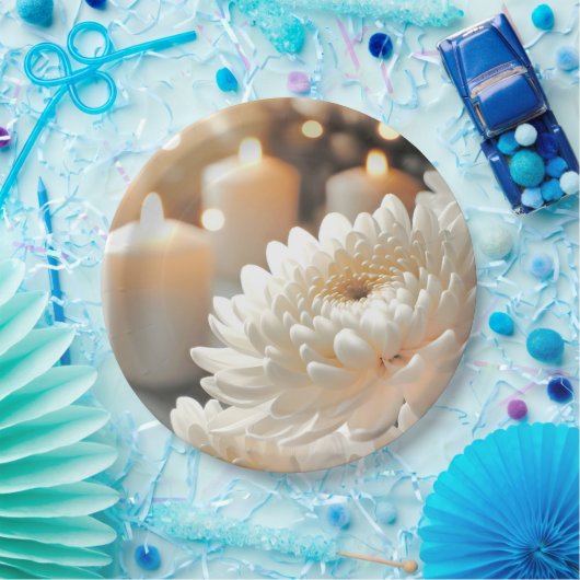 Blume Chrysanthemum und Kerzen Pappteller (Party)