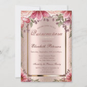 Blume Confetti Rose Gold, Burgund Quinceañera Einladung (Vorderseite)