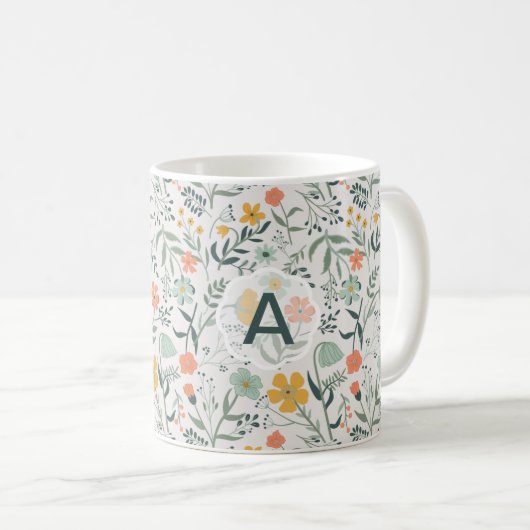 Blume Coral Mustard Monogram Vivid Kaffeetasse (VorderseiteRechts)