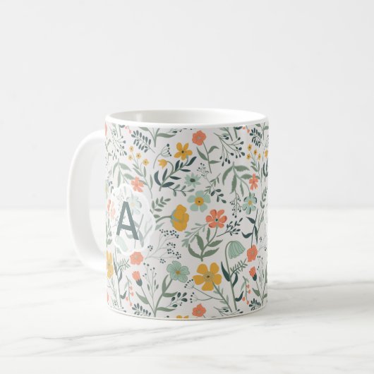 Blume Coral Mustard Monogram Vivid Kaffeetasse (Vorderseite Links)