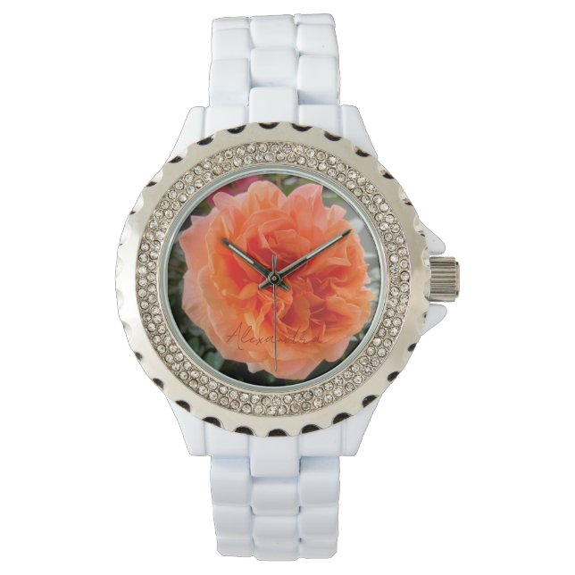 Blume Coral Pink Rose Armbanduhr (Vorderseite)