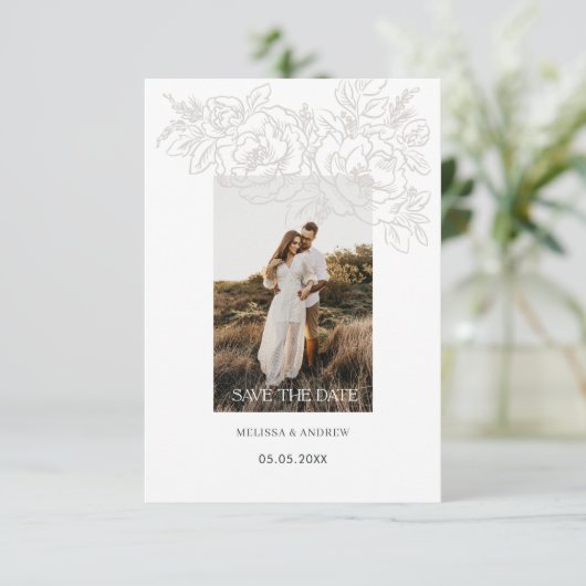 Blume Corner Elegante Save the Date (Stehend Vorderseite)