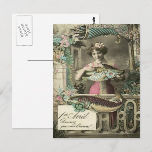 Blume Cornucopia Poisson d'avril Postkarte (Vorne/Hinten)