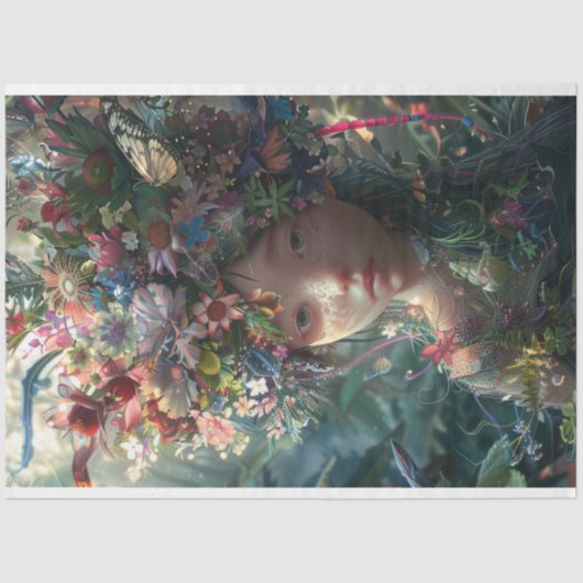 Blume Covered Fairy Girl Decoupage Seidenpapier (Vorderseite)