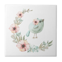 Blume Crescent mit Baby Blue Bird Art Tile Fliese