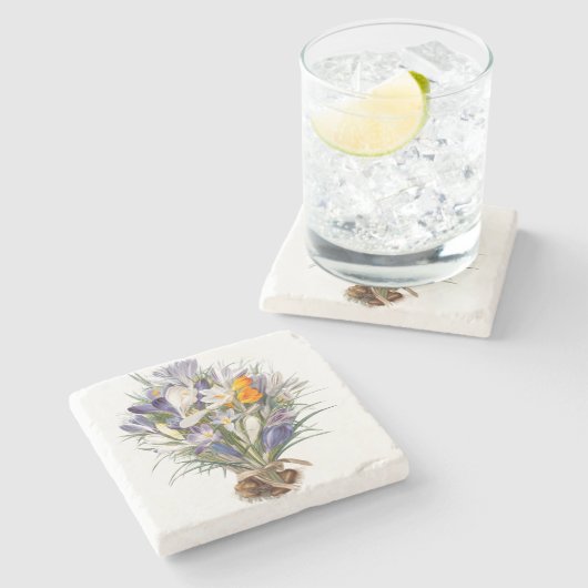 Blume Crocus Spring Botanische Blumenpracht Steinuntersetzer (Seitenansicht)