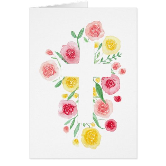 Blume Cross Watercolor Druckgrusskarte (Vorne)