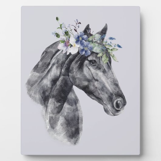 Blume Crown Black Horse Portrait Fotoplatte (Vorderseite)