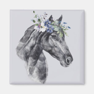 Blume Crown Black Horse Portrait Magnet