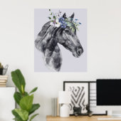 Blume Crown Black Horse Portrait Poster (Heimbüro)