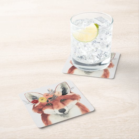 Blume Crown Forester Fox Rechteckiger Pappuntersetzer (Vor Ort)