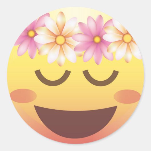 Blume Crown Happy Calm Emoji Face Sticker (Vorderseite)