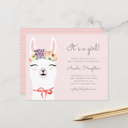 Blume Crown & Llama Girl Babydusche (Vorderseite/Rückseite Beispiel)