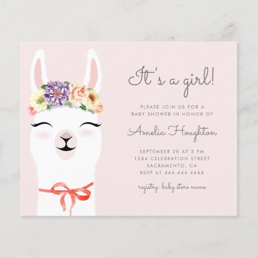 Blume Crown & Llama Girl Babydusche (Vorderseite)