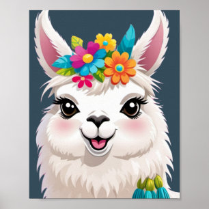 Blume-Crowned Llama Elegance Poster