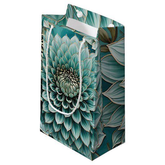 Blume Dahlia Aquamarines Aqua Ticino Kleine Geschenktüte (Vorderseite Schrägansicht)