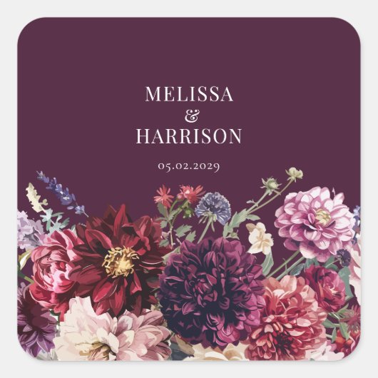 Blume Dahlia Bunch Hochzeit im Herbst Florals Quadratischer Aufkleber (Vorderseite)